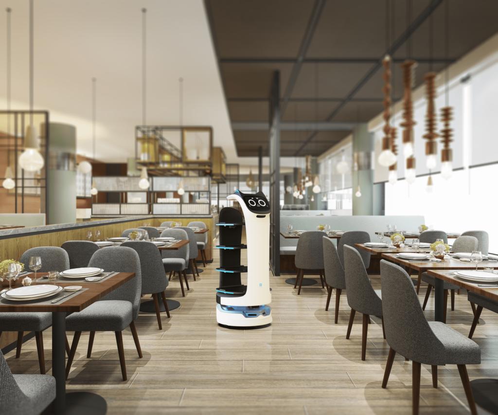 Autonomous service robot operating in a modern restaurant.