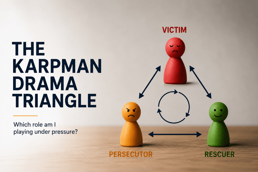 Karpman Drama Triangle showing Victim, Persecutor and Rescuer roles